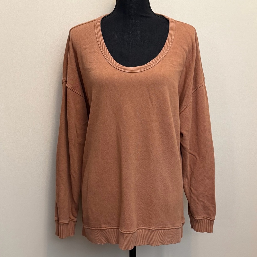 aerie Summer Daze Scoop Neck Sweater Women S Oversized Drop Shoulder Brown Terry